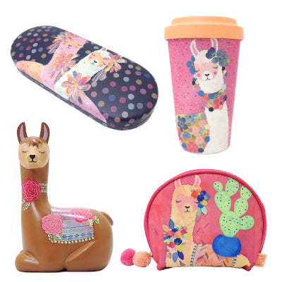動物のラマをモチーフにデザインされたLlama Loveシリーズの商品コレクション
