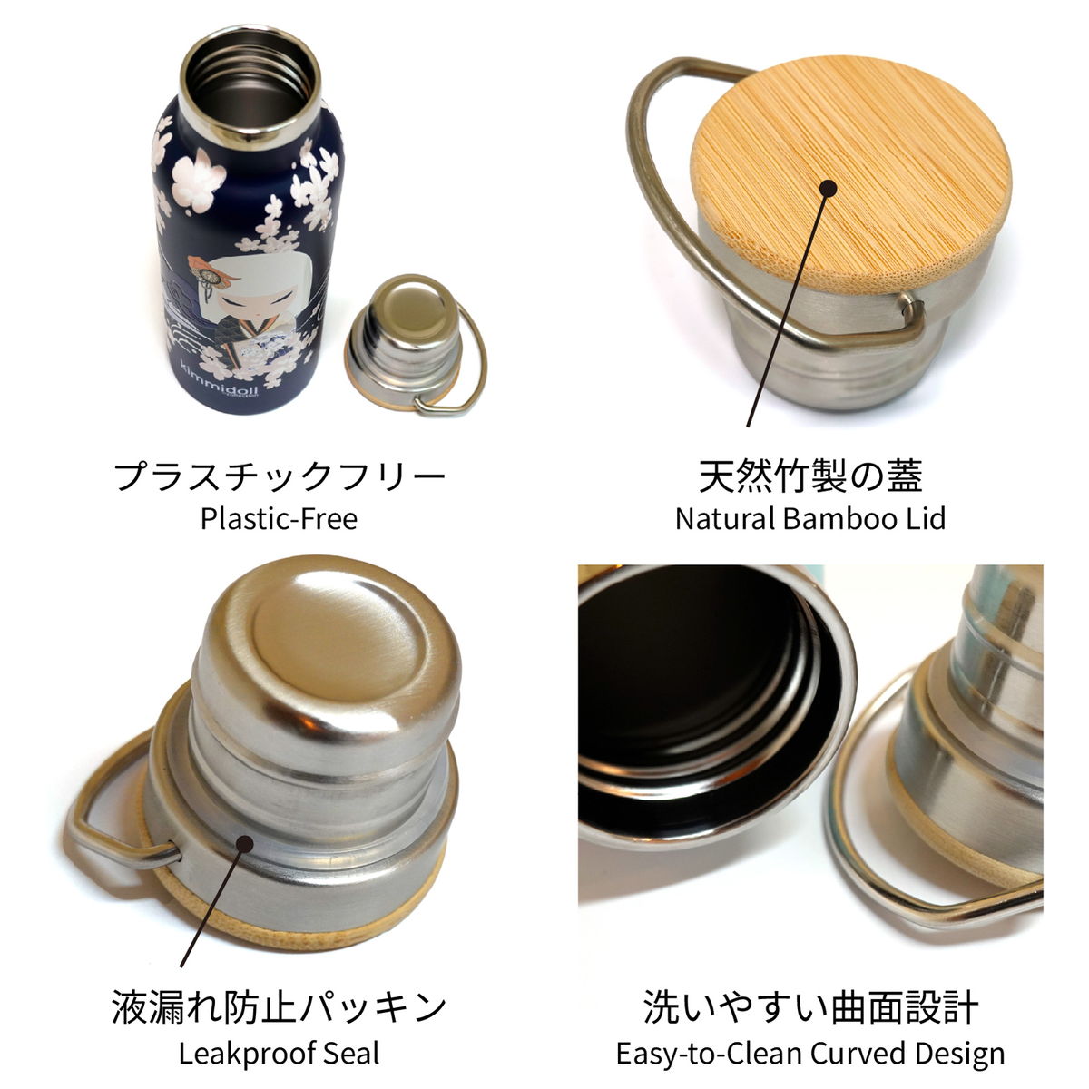 KDDB003F, Kimmidoll ドリンクボトル 水筒 500ml 二重構造ステンレス BPAフリー こけし(MINAMI)