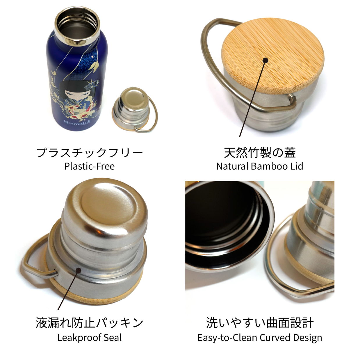 KDDB004F, Kimmidoll ドリンクボトル 水筒 500ml 二重構造ステンレス BPAフリー こけし (RIKIYO)
