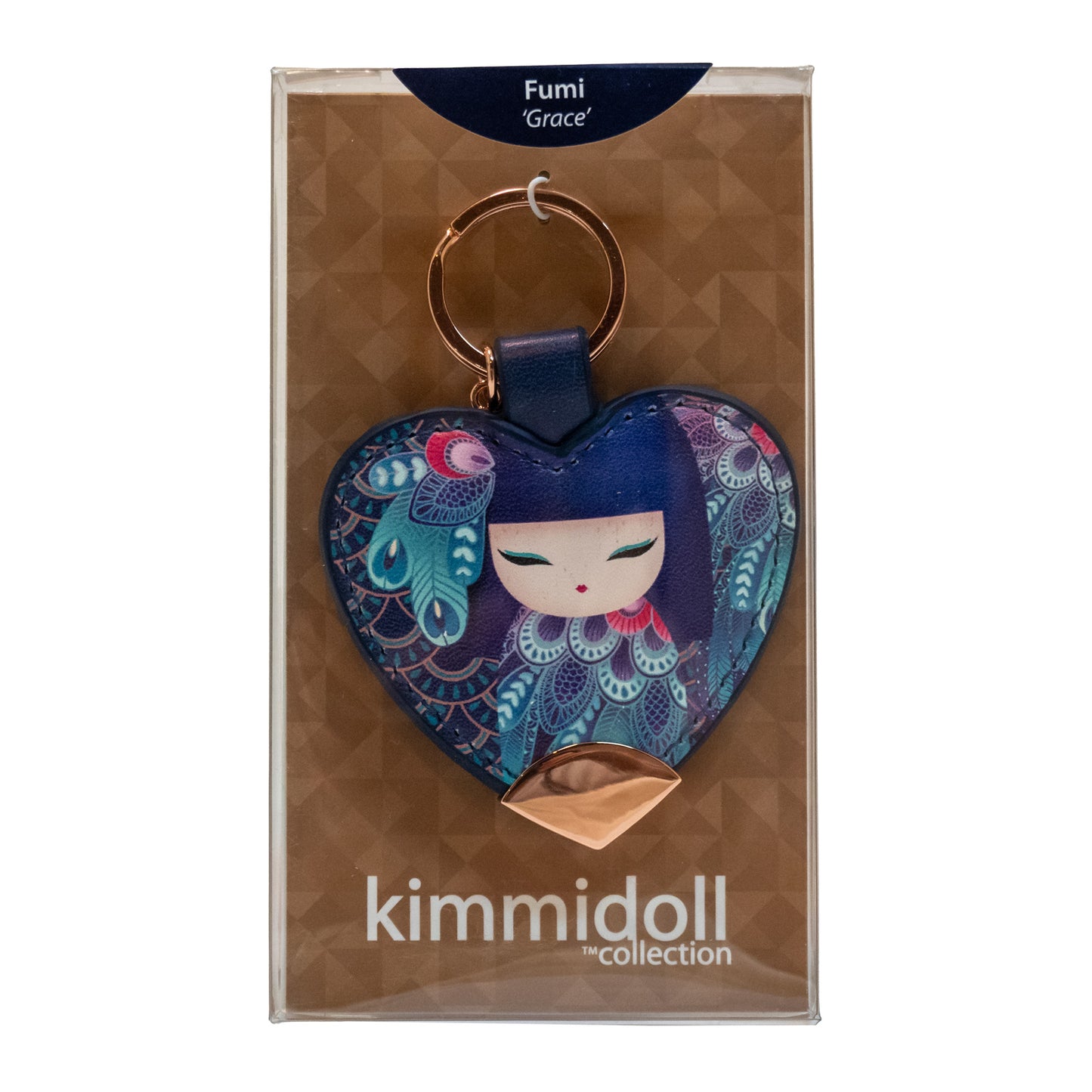 KF1059, Kimmidoll Heart-shaped Key Chain Charm Key Holder Kokeshi Pattern (FUMI)