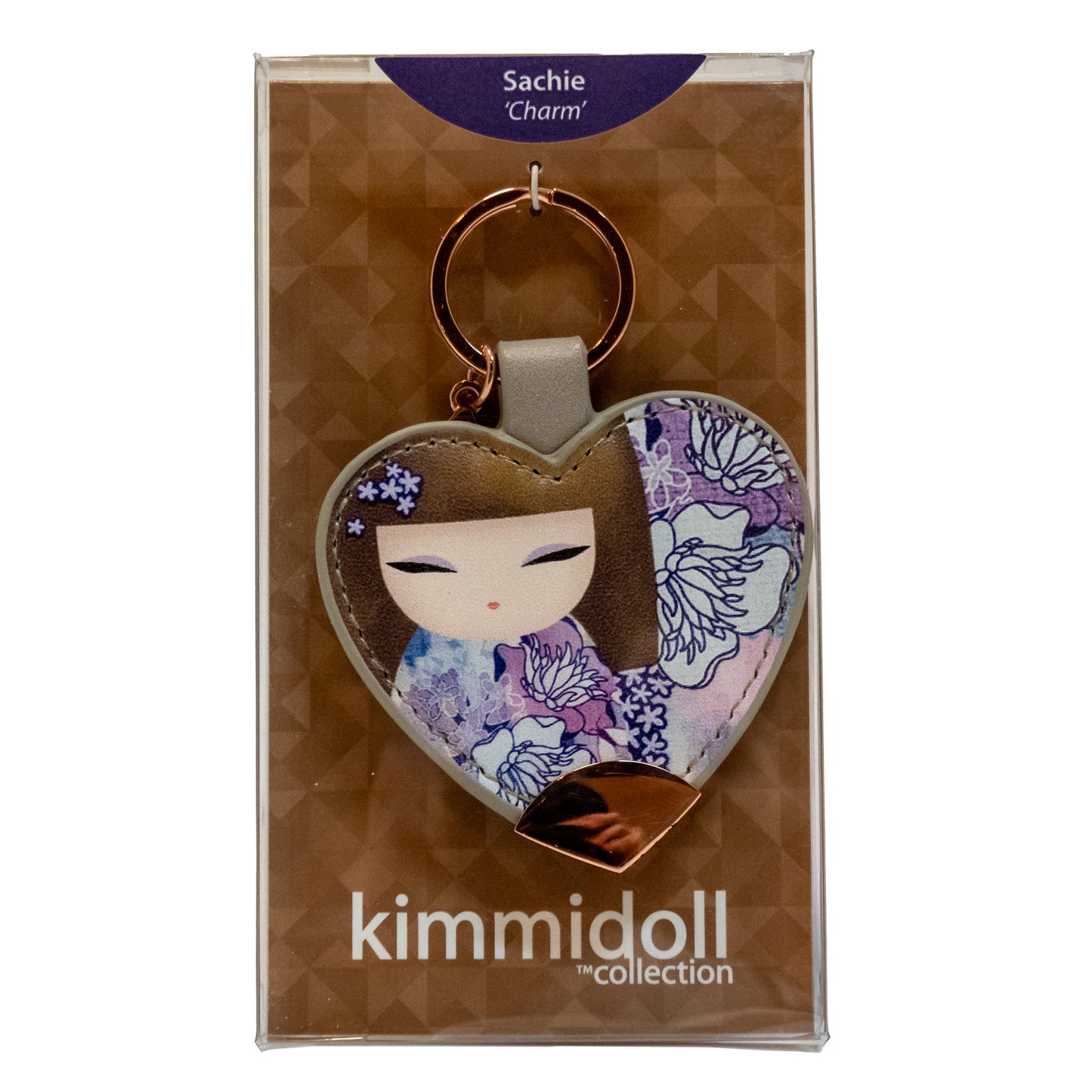 KF1060, Kimmidoll Heart-shaped Key Chain Charm Key Holder Kokeshi Pattern (SACHIE)