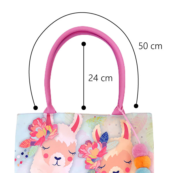 LF039, Sac fourre-tout Llama Love avec pompons 3 couleurs pour femme, conte de fées, fantaisie