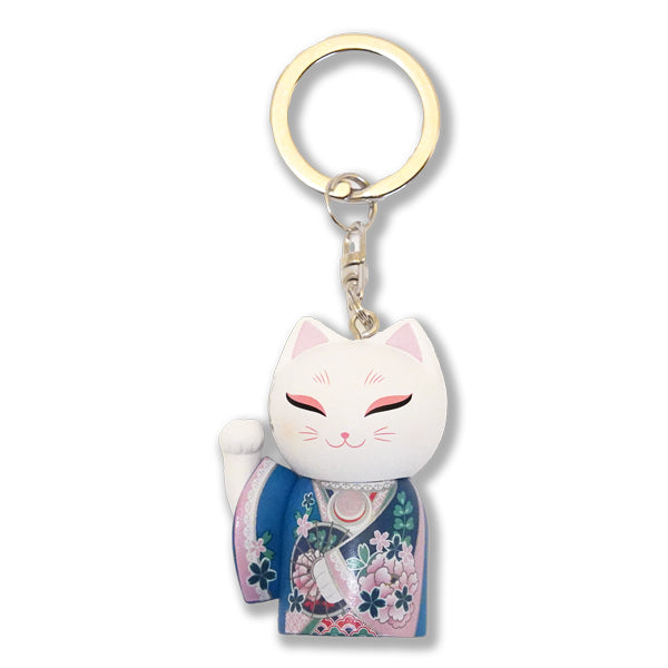 MNK005, Manekineko キーホルダー フィギュア 人形 招き猫 着物 (YUKI)