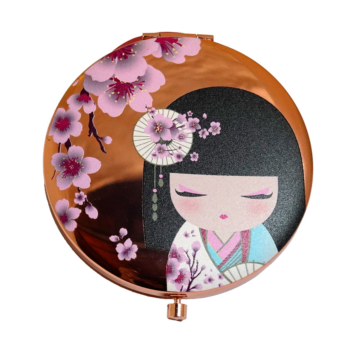 KDCM001F, Kimmidoll コンパクトミラー 手鏡 拡大鏡付き お化粧直し こけし(SAKURA)