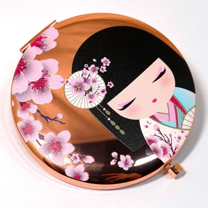 KDCM001F, Kimmidoll コンパクトミラー 手鏡 拡大鏡付き お化粧直し こけし(SAKURA)