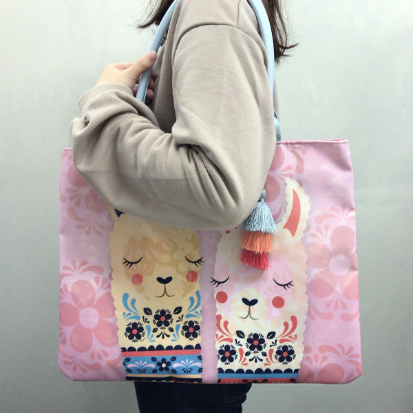 LF021, Llama Love Tote Bag with 3 Color Tassels for Women, Fairy Tale, Fancy