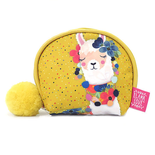Llama Love ラマモチーフのファンシーなラウンド型ミニコスメポーチ, LF031