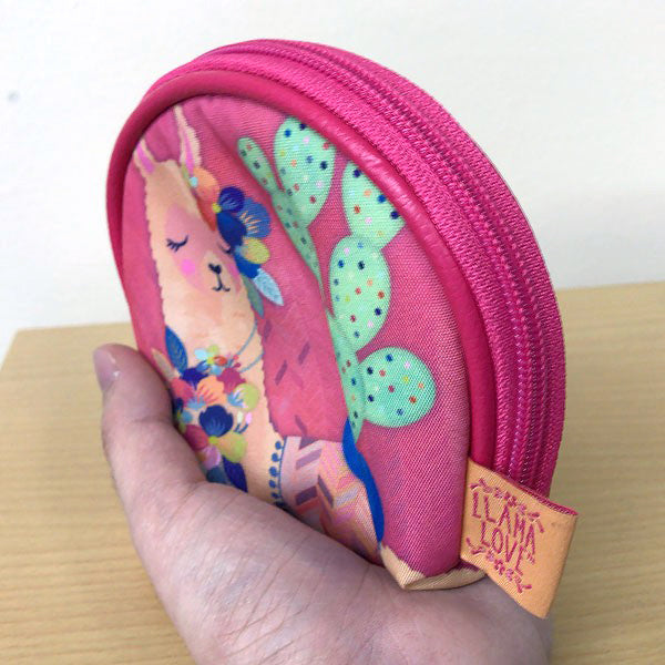 Llama Love ラマモチーフのファンシーなラウンド型ミニコスメポーチ, LF032