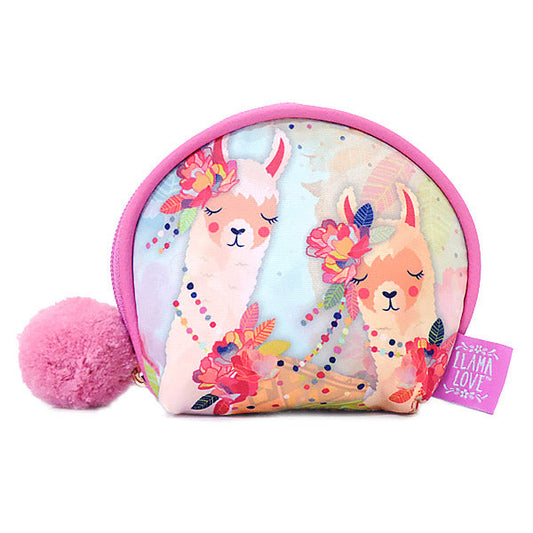 Llama Love ラマモチーフのファンシーなラウンド型ミニコスメポーチ, LF032