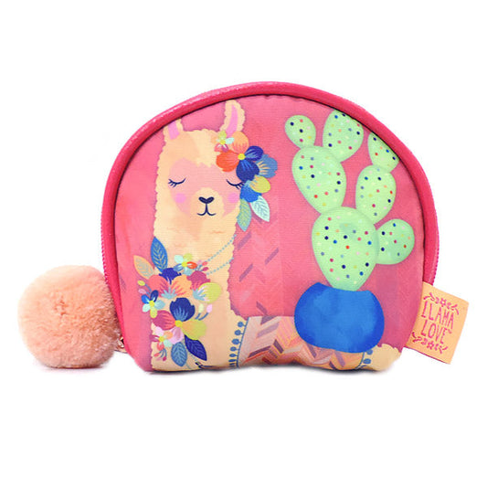 Llama Love ラマモチーフのファンシーなラウンド型ミニコスメポーチ, LF034