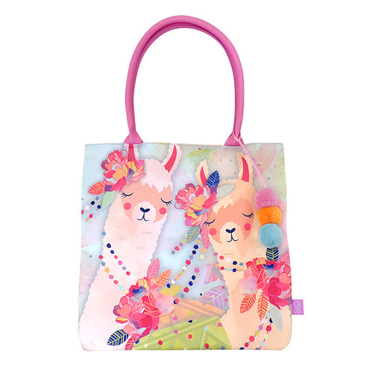 LF039, Llama Love Tote Bag with 3-color Pompoms for Women, Fairy Tale, Fancy