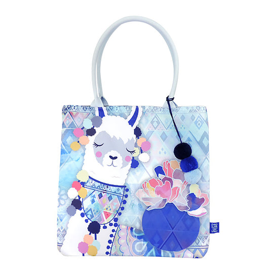 LF040, Llama Love Tote Bag with 3 Color Pompoms for Women, Fairy Tale, Fancy