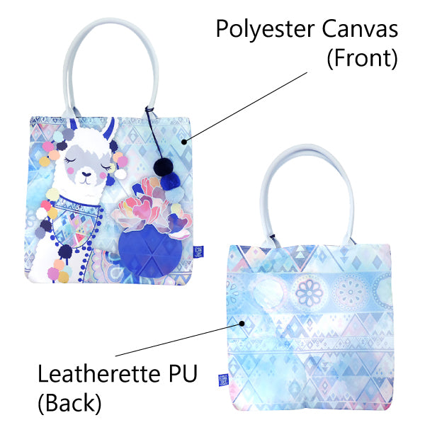 LF040, Llama Love Tote Bag with 3 Color Pompoms for Women, Fairy Tale, Fancy
